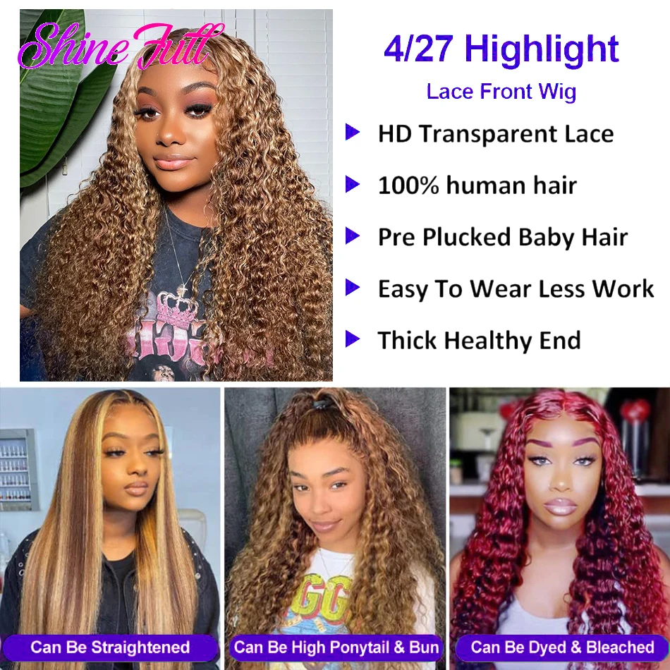 Highlight 4/27 Deep Wave 13X4 Hd Transparant Lace Front Pruik Voor Zwarte Vrouwen Remy Brazilian Human Hair 13X6 Lace Frontale Pruiken