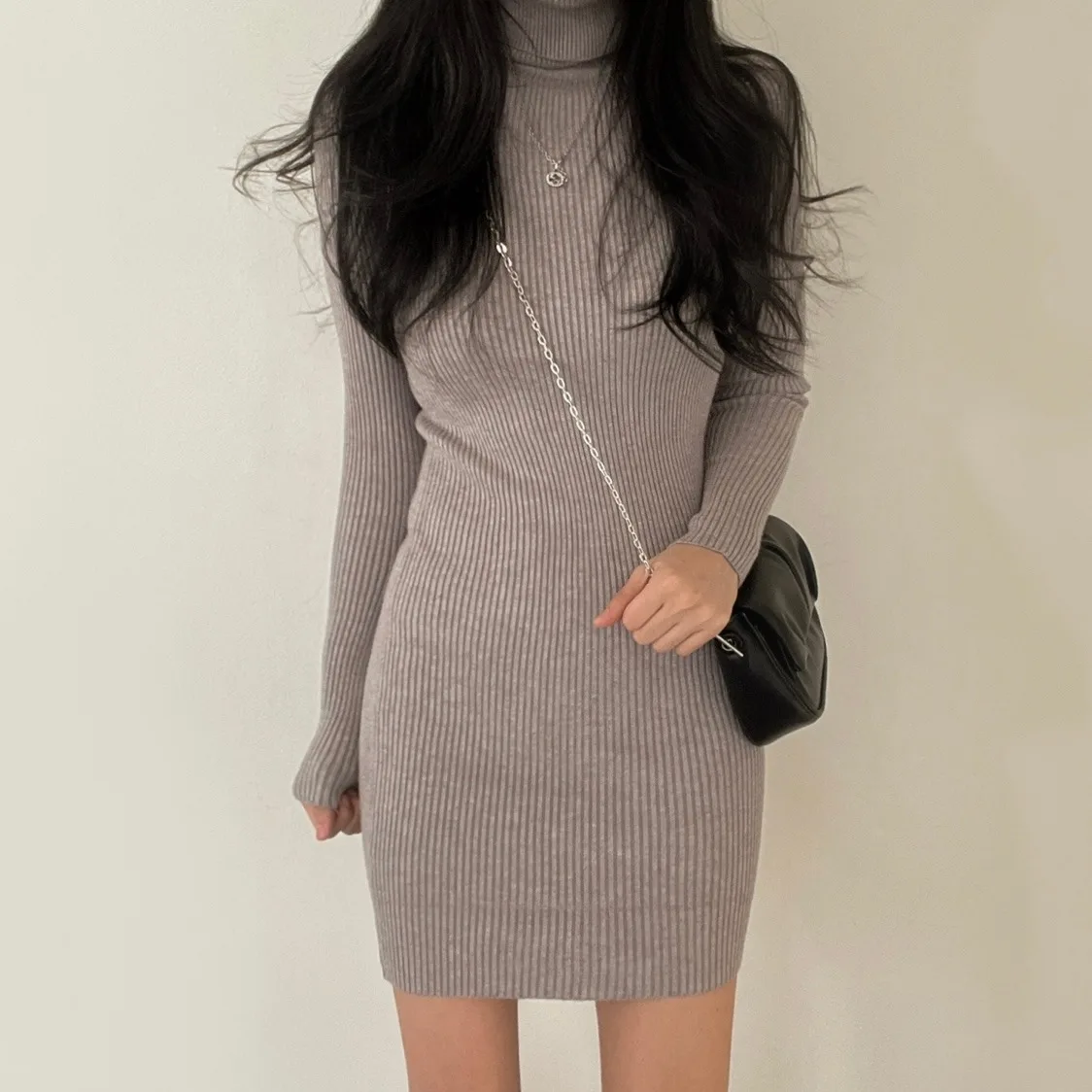 Women's Knitted High Collar Slim Fit Dr Chic Autumn Winter Versatile Base Layer Simple Elegance Body a Wrap around S...