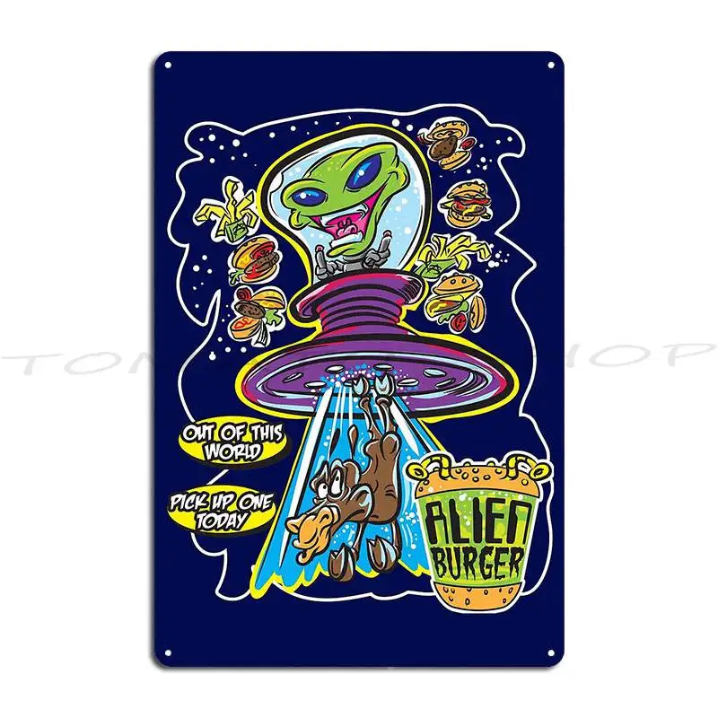 Alien Cow Abduction Hamburger Meal Metal Plaque Wall Pub Club Pub Mural Vintage Create Tin Sign Poster