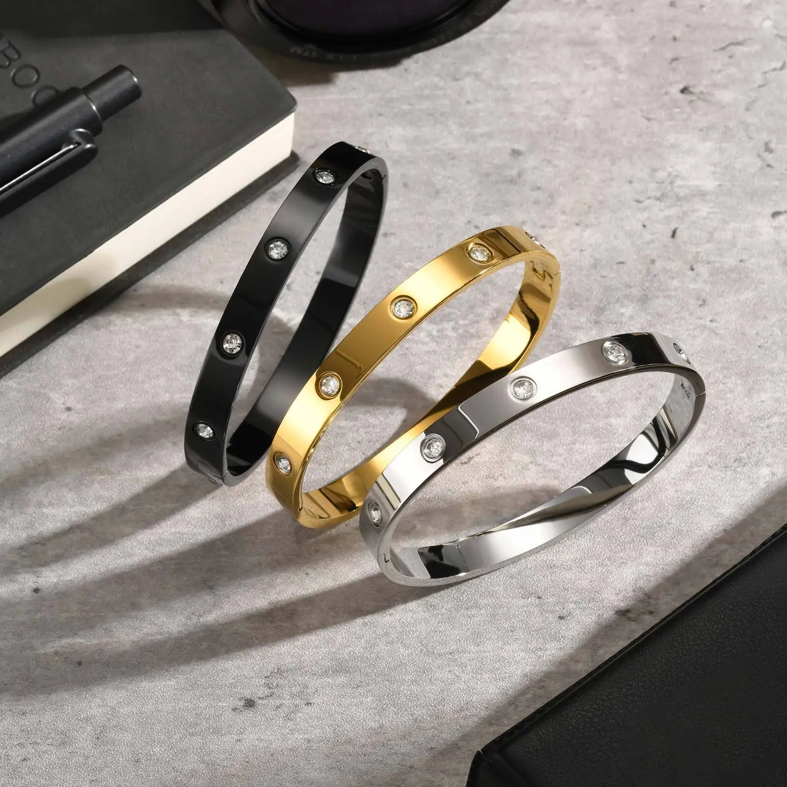 

Men's Stainless Steel Bangle Bracelets,Stylish Square CZ Stone Bangles,Dainty Casual Jewelry Gift for BBF Father Husband