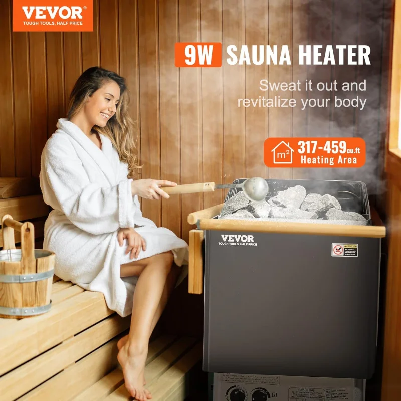 9KW Sauna Heater,Steam Bath Sauna Heater with Built-in Controls,Electric Sauna Stove,3h Timer and Adjustable Temp for Max