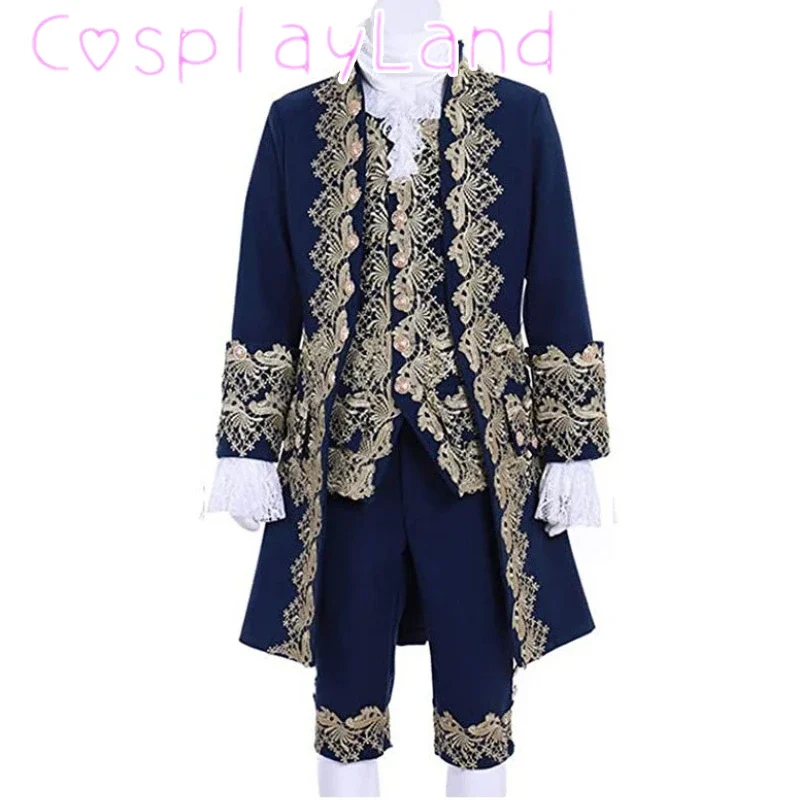 Disfraz victoriano para hombre, uniforme Medieval rococó, chaqueta, chaleco, pantalones, disfraz de Príncipe, disfraz de Halloween de moda de talla grande