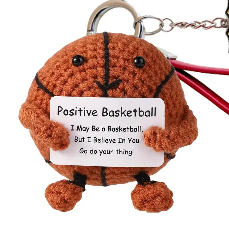 Gehaakte basketbal handgemaakte wol creatieve ondersteuningspop met aanmoedigingskaart thuis bureau ornament decoratie voor verjaardag