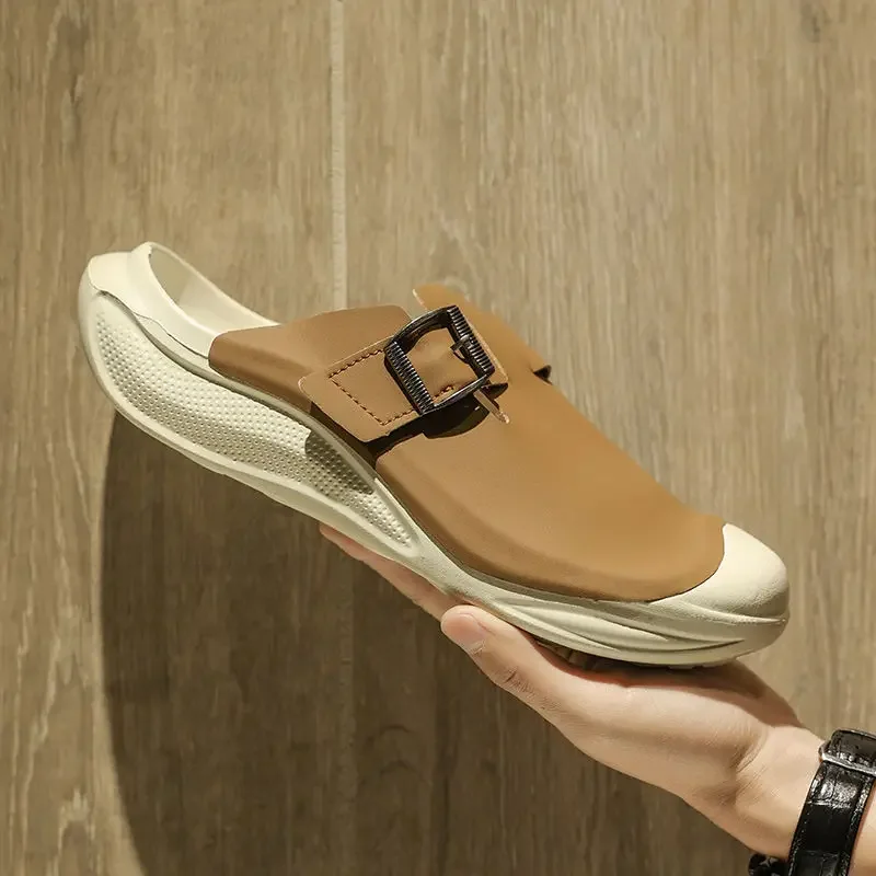 Slides Half Flat Outdoor Designer Luxury Men's Shoe Y2k Elegant Low Price Cheap Shoes Liquidation Summer Sale Male Slipper Brown