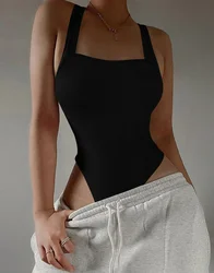 Women's Bodysuits Sexy Ribbed Sleeveless Square Neck Sleeveless Tank Tops Bodysuits