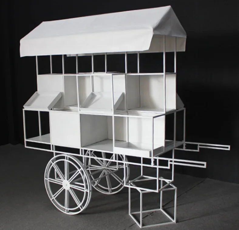 Wedding Float Decoration Metal Flower White Candy Cart Food Cart For Wedding Outdoor Party Events