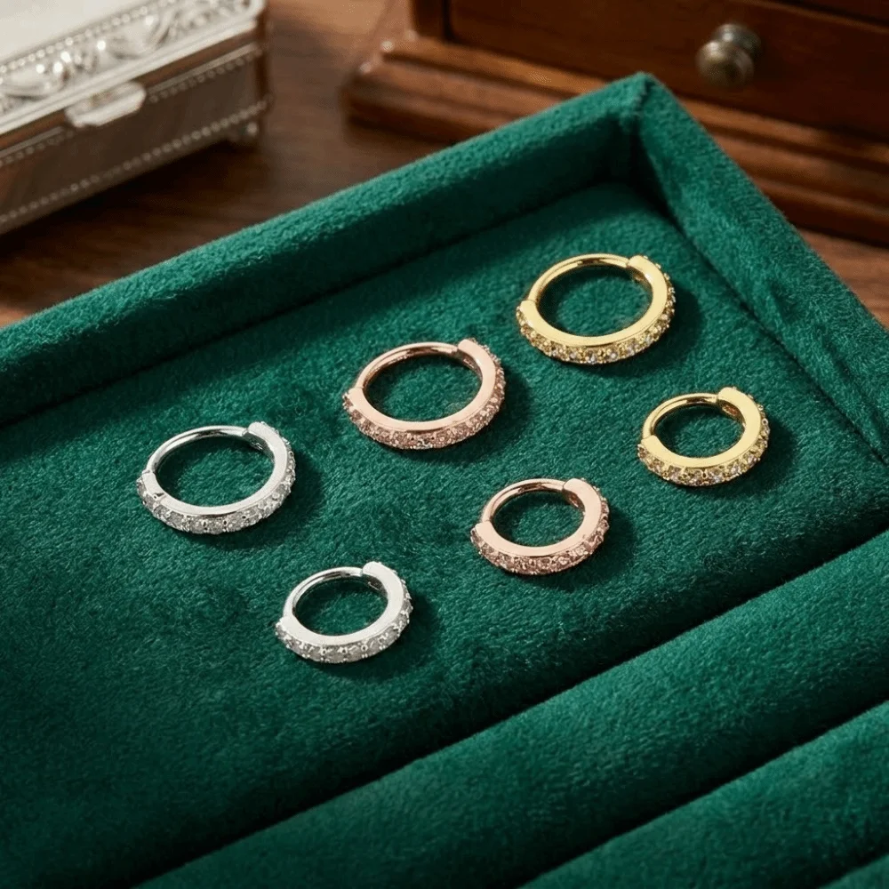 Punk Round Cubic Zircon Nose Ring Europe and America Nose Septum Cartilage Helix Piercing Earring Copper Hypoallergenic