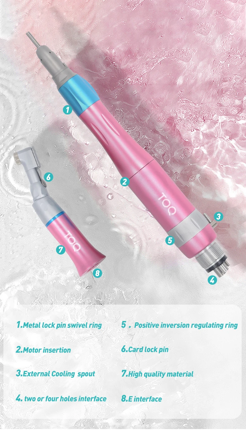 TOQ 3Pcs/Set Dental External Low Speed Handpiece Kit 2/4Holes Pneumatic Air Turbine Motor 6 Optional Colors Autoclavable Tool