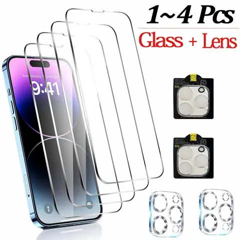 1~4Pcs HD Pellicola protettiva per schermo per iPhone 17 16 15 14 Pro Max vetro temperato per iPhone 11 12 13 Mini Pellicola per obiettivo della fotocamera iPhone 16 Plus Glass