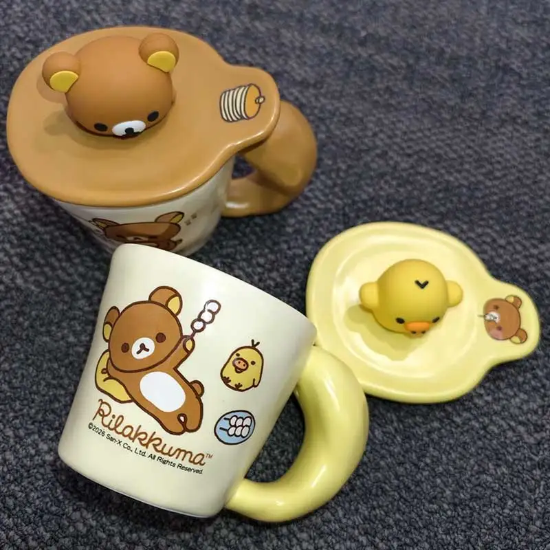 Rilakkuma Licensed Ceramic Mug With Lid 400ml Cute Cartoon Coffee Cup For Girls Home Office Lovely Birthday Holiday Gifts