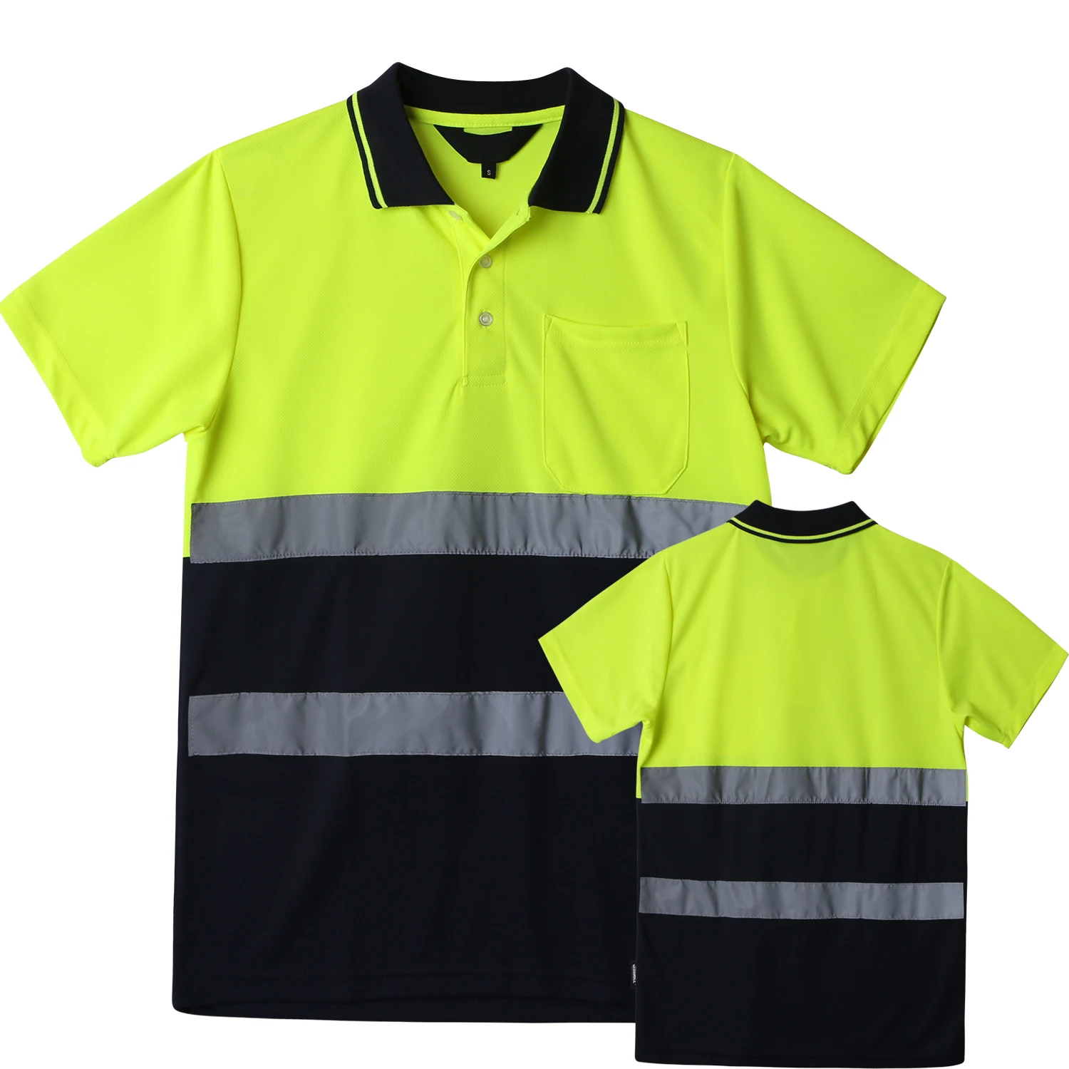 Hi vis work shirt Long Sleeve Safety Polo Shirt Orange High Visibility Reflective Shirt With Pockets