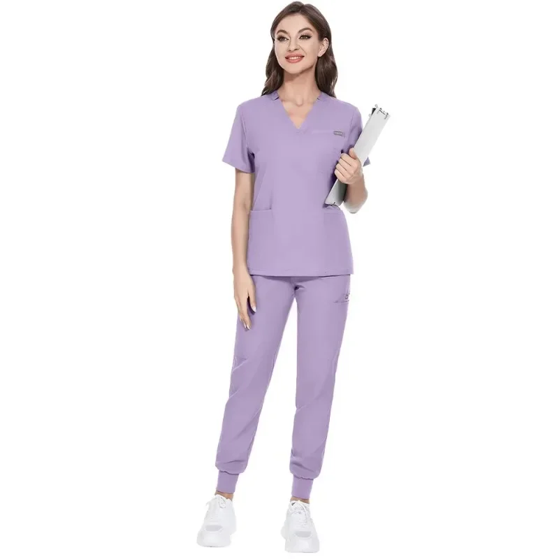 Wholesale of Elastic Surgical Clothing V-neck Short Sleeved Hospital Nurse Female Operating Room Hand Washing Scrub Sets