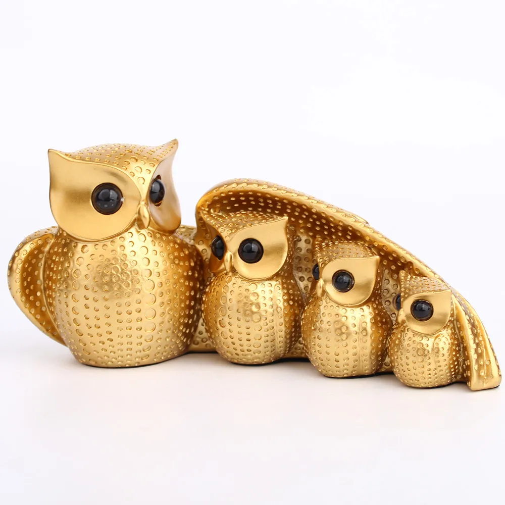 Modern Simple Family of Four Owls Resin Ornaments Animal Creative Living Room Wine Cabinet Home Decoration Crafts