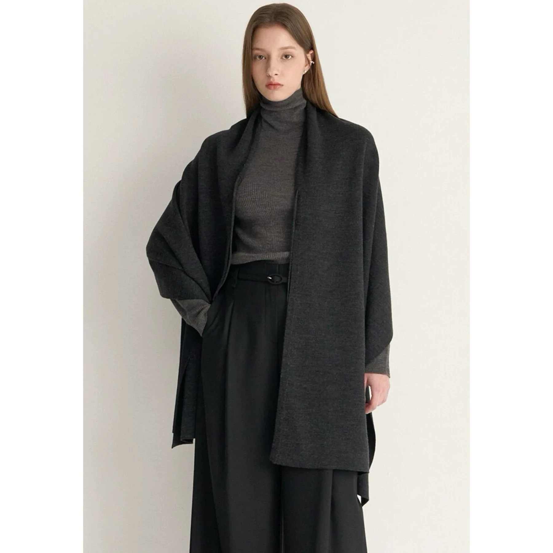 

Thiened Knitted oulder awl Outerwear Warm Woolen Scarf Two-use Versatile Lemon Cheese MIN25 Autumn New Sle Commute Lo...