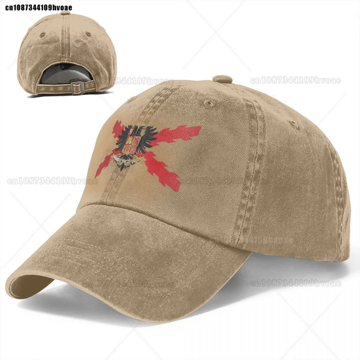 Spanish Burgundy Cross Baseball Caps Distressed Denim Ski Cross of Saint Andrew Sun Cap Unisex Outdoor Golf Adjustable Cap