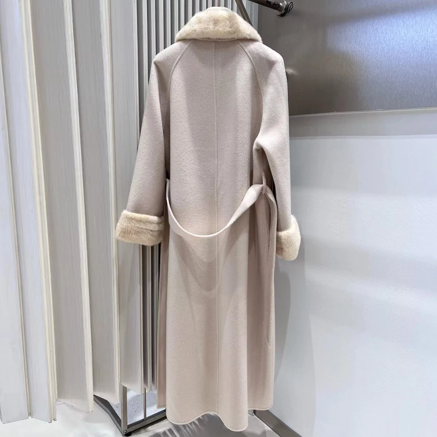 Wolmix jas bijpassende riem dames wollen jas luxe dames nieuwe stijl kasjmier jas dames