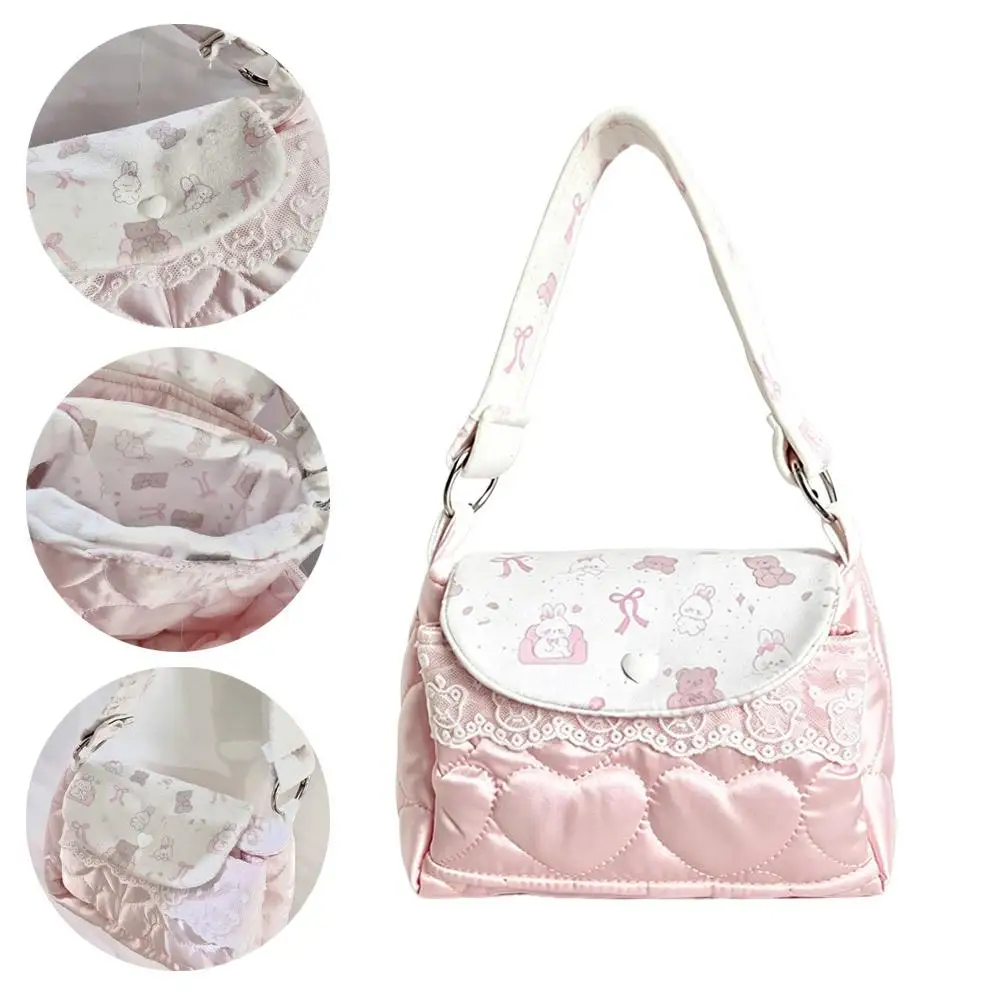 Kawaii Niedliche Bären-Schultertasche, Herz-Stepp-Handtasche, 3-lagiger Spitzen-Aufbewahrungsbeutel für Frauen und Mädchen, Handtasche im koreanischen Stil – Detail 13