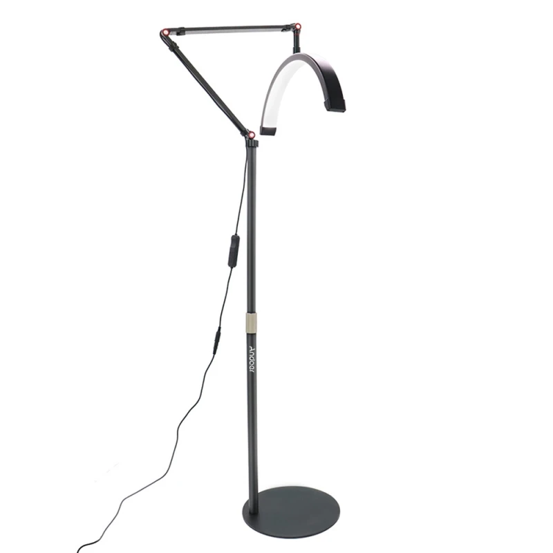Andoer HD-M2X 20W vloer LED-videolamp halvemaanvormig invullicht 3000K-6000K dimbaar met verstelbare lichtstandaard Telefoonhouder - afbeelding 2