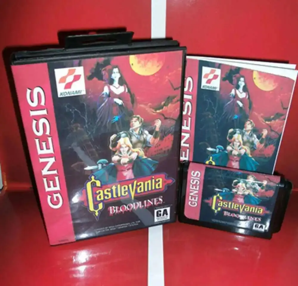 Castlevania BloodLines com caixa e cartucho manual para cartão de jogo Sega MD de 16 bits sistema Megadrive Genesis