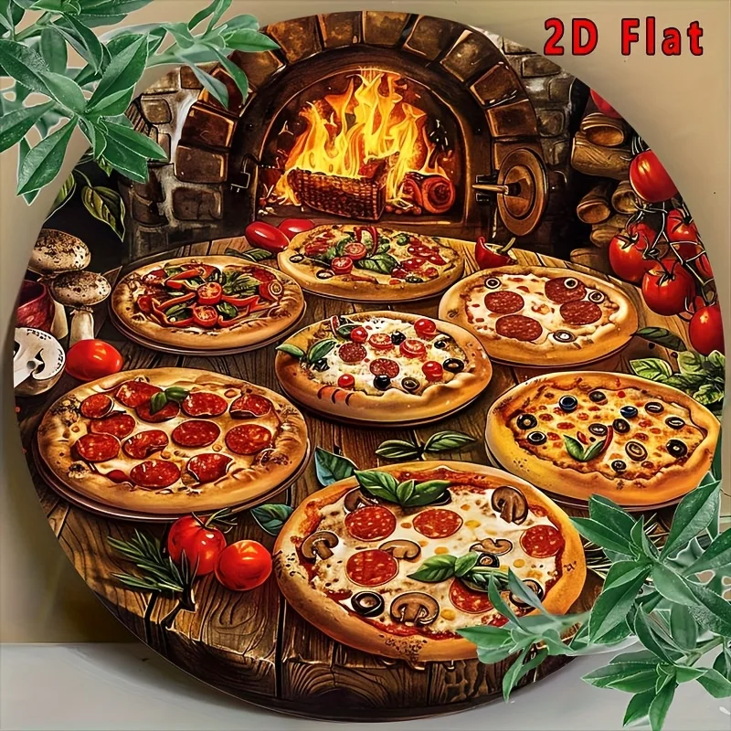 Arte de pared de aluminio para Pizza Vintage, letrero de Metal redondo de 8x8 pulgadas con imagen de Pizza realista, decoración interior/exterior para el hogar, Res, 1 ud.