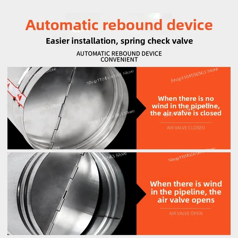 Stainless Steel Duct Check Valve 80-125mm OD, One-Way Adjustable Backdraft Damper for Ventilation & HVAC