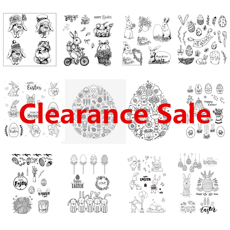 Clearance Sale Card Halloween Easter Egg Bunny Flower Basket Words Clear Stamps 14*14cm Craft NO Matal Cutting Dies Scrapbooking
