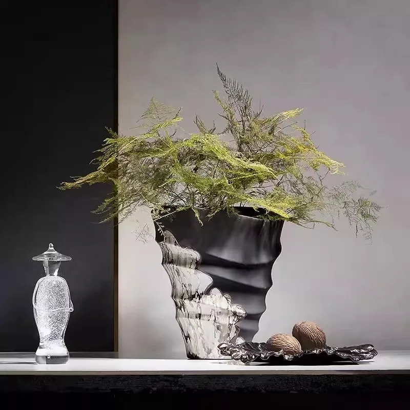 Modern New Chinese Large Diameter Vase Spiral Art Flower Arranger Living Room Dining Table Coffee Table Resin Crafts