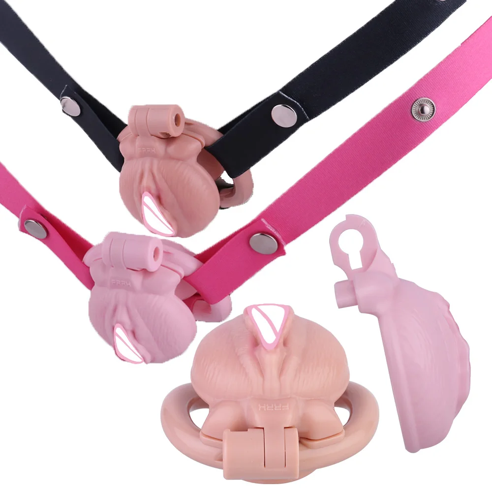 ANOSX Imitaion Clitoral Male Chastity Cage Resin Vaginal Wish Transformation Penis Cages Device Chastity Belt With Urethra Hole
