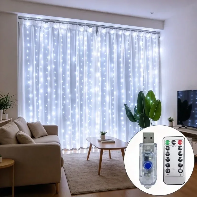 Curtain String Lights USB Festoon Remote Control New Year Garland Fairy Lights Wedding Christmas Decoration for Home Bedroom