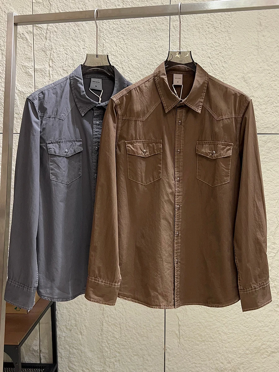 

American Retro Comfortable Pure Cotton Washed Long Sleeve Shirt for Men Casual Workwear Color Turn-down Collar Autumn F...