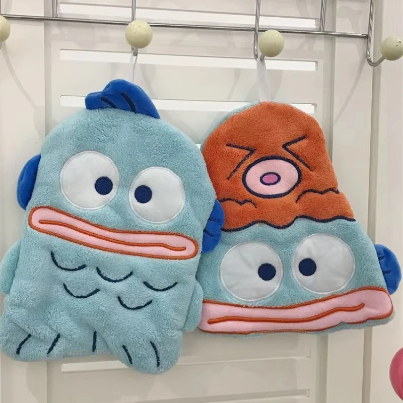 

Sanrio Hangyodon Kawaii висящее полотенце из кораллового флиса с героями мультфильмов в стиле аниме украшение для дома и кухни впитывающее быстросохнущее полотенце для рук