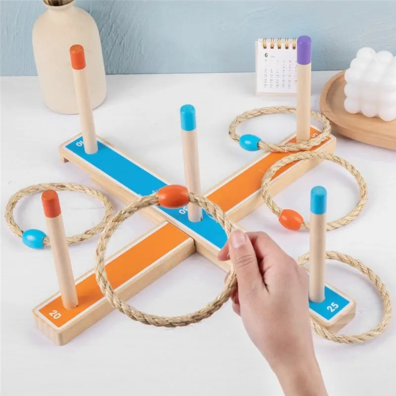 

Component Ring Toss Toy Set Kids Outdoor Throwing Ring Game 3-12 Years Kids Outdoor Games Wooden Ring Throwing Play Tape