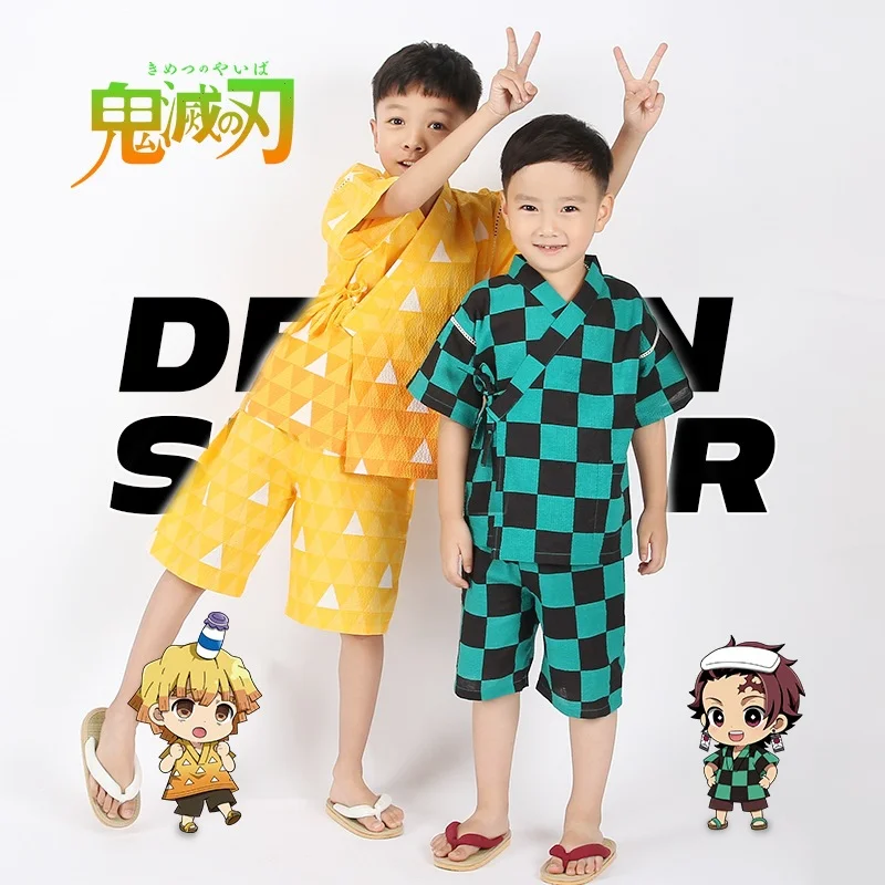 

Kids' 2-Pieces Demon Slayer Anime Kimono Pajamas Set Homewaer Sleepwear with Cotton Short Sleeves and Shorts for Boys and Girls