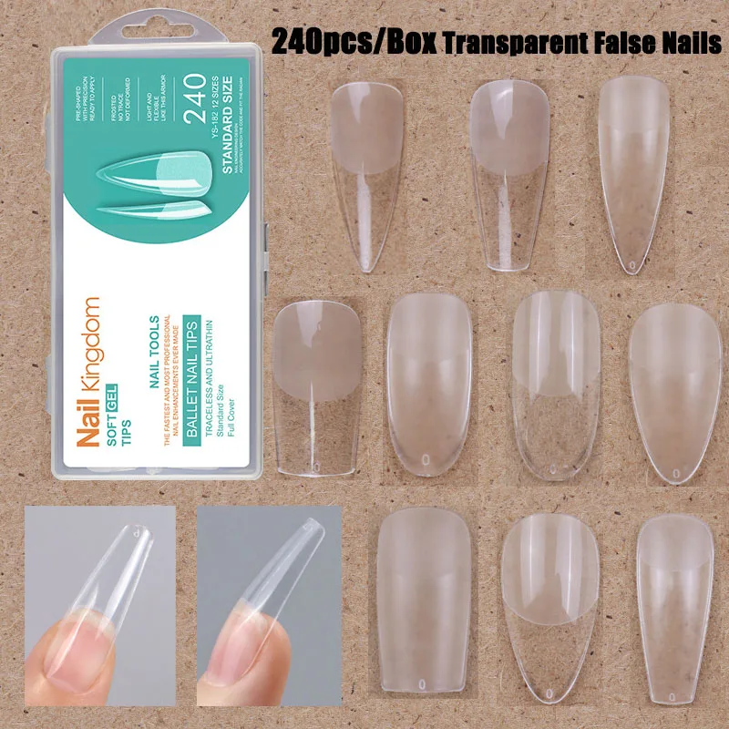 240/Box Press On False Nail Art Tips Clear Acrylic Fake Nails French Nail Extension System Full Cover Finger Patch Uñas Postizas