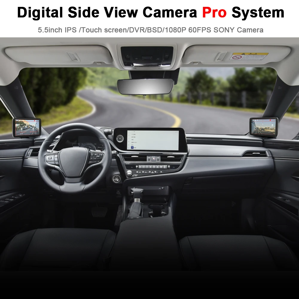 Car 5.5 inch Monitor IPS Touch Screen Digital Side View Mirror blind spot Camera System Sony 462 1080P 60FPS DVR BSD Voice Alarm