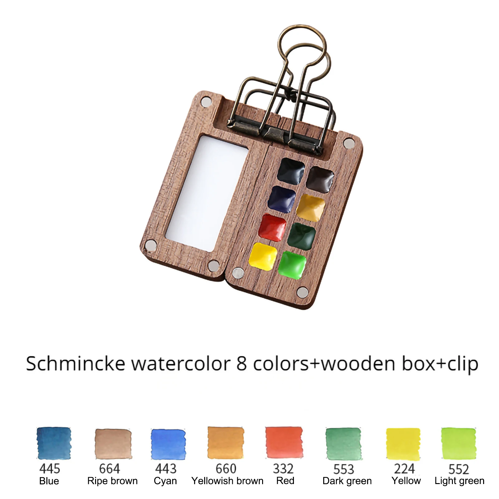 

Portable Travel Watercolor Set Mini Walnut Paint Box Sketchbook Watercolor 8 Colors for Student Outing Travelling Art Supplies