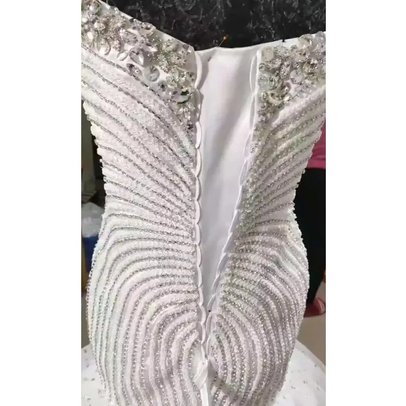 Robe de mariée sirène personnalisée, épaules dénudées, cristaux perlés, Tulle brillant, queue de poisson, grande taille