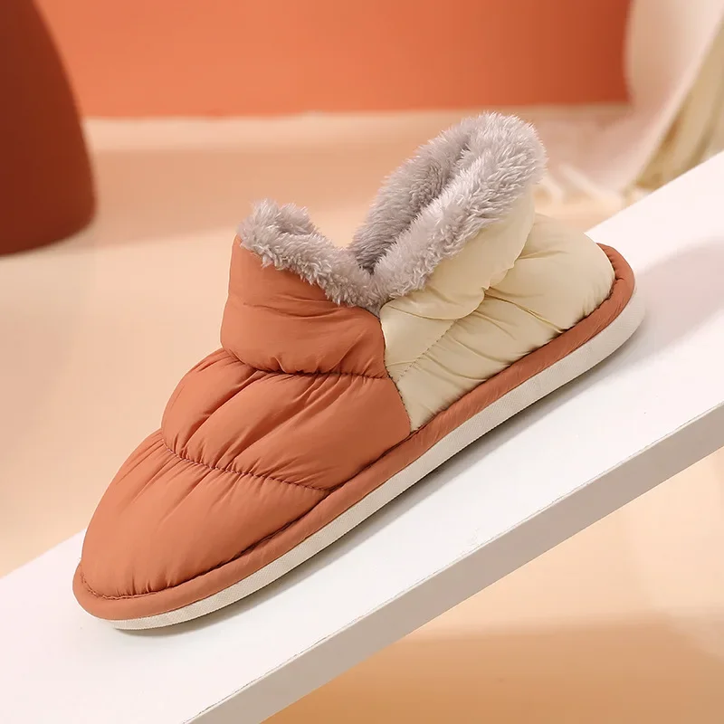 2024 Fashion Women Home Cotton Shoes Winter Warm Plush Slip On Slippers Waterproof Down Soft Bottom Indoor Couple Outside Shoes image 4