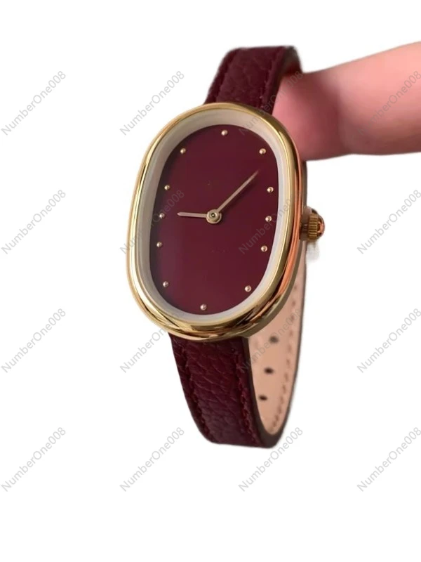 

Adapt To AM28 Ankara Red Autumn and Winter Atmosphere Retro White Popular Oval Leather Ladies Watch