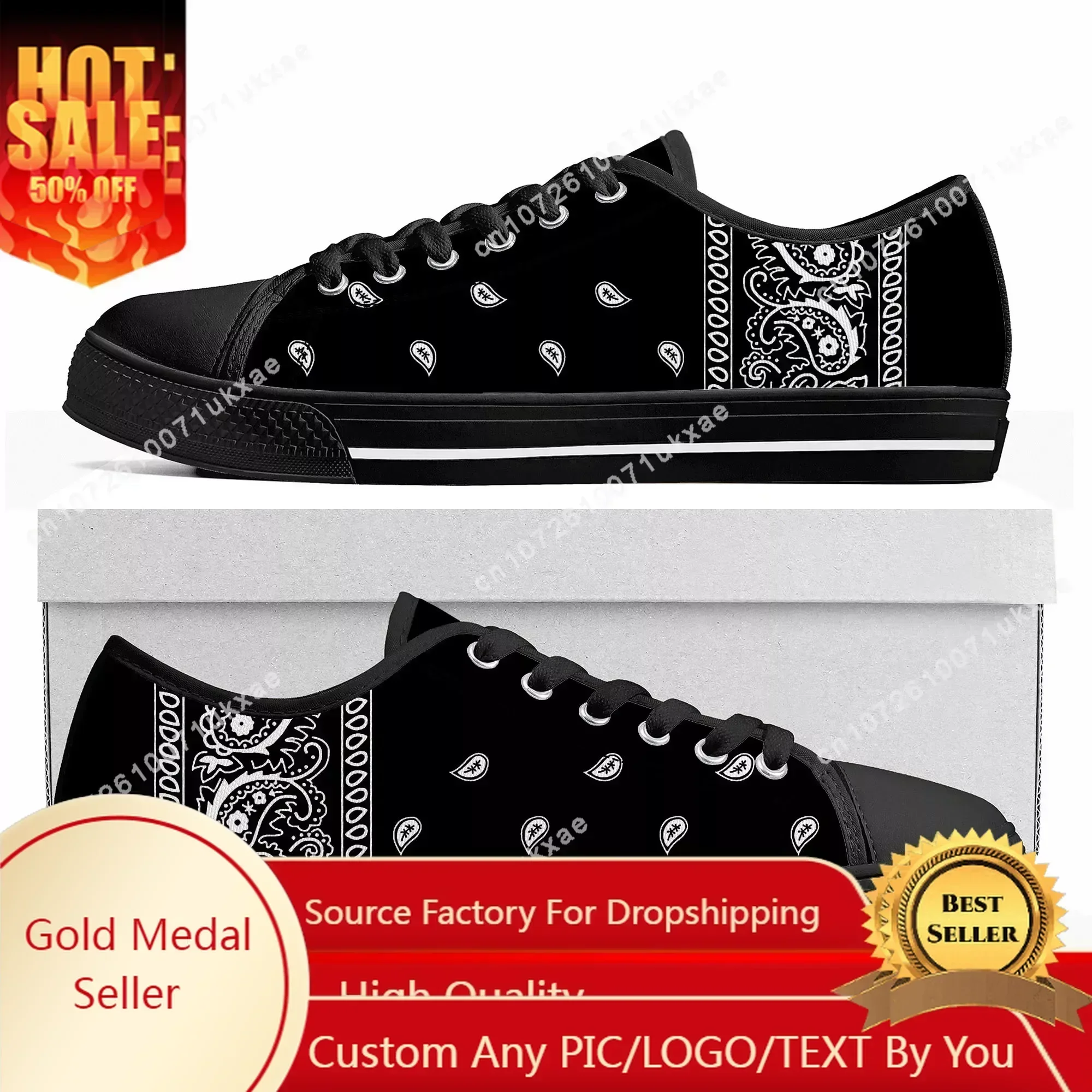 Bandana Paisley Low Top Sneakers Mens Womens Teenager Black White Red Blue Canvas Sneaker couple Casual Shoes Customize DIY Shoe