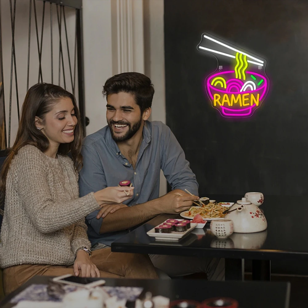 رامين النيون تسجيل USB عكس الضوء أضواء النيون لمطعم اليابانية المعكرونة متجر بار المطبخ غرفة الطعام حفلة الأعمال جدار ديكور