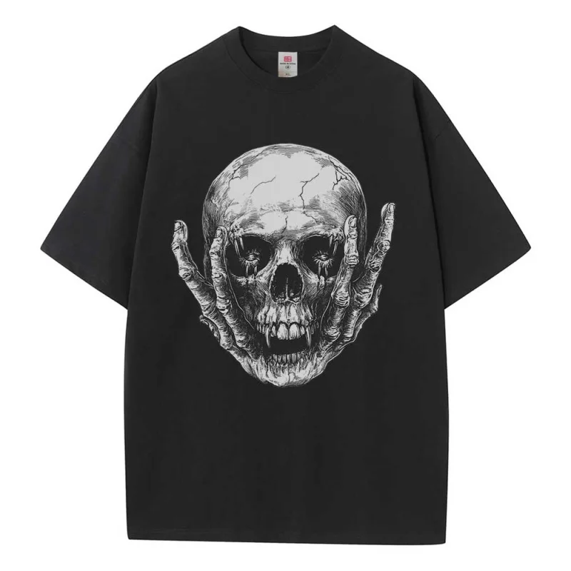 

Baggy T Shirt Cotton Graphic Tees Designer Clothes Finger Skull Pattern Dropped Shoulders Vintage Unisex Tops Oversize T Shirts