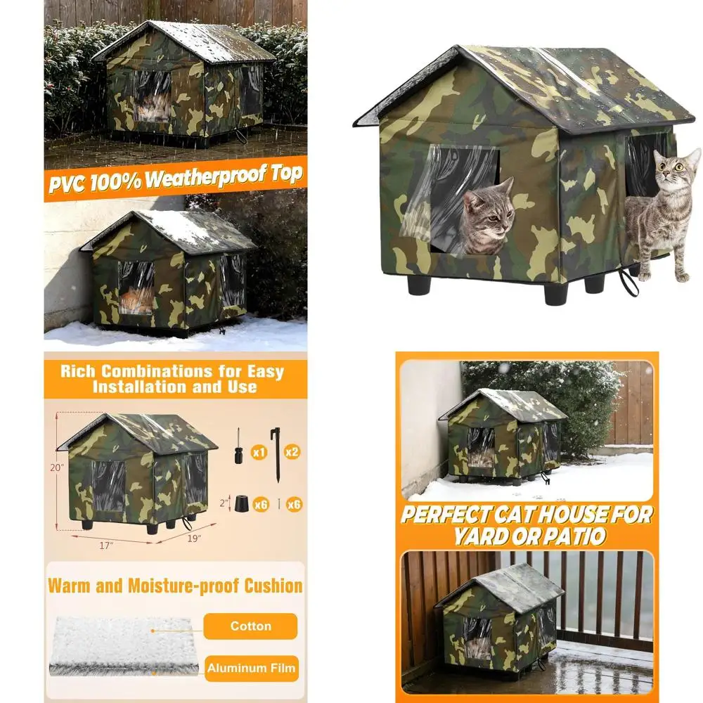 

Weather-Resistant Insulated Cat Shelter - 20x19x17 Green PVC Roof & Aluminum Film, Ideal for Feral Cats in Winter