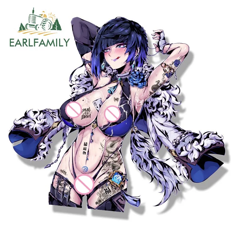 EARLFAMILY-Autocollants de voiture Ahegao Yelan Fanart, Anime Genshin Impact Waifu Coussins Eyes, JDM Cartoon Peeker Girl Graffiti Stickers