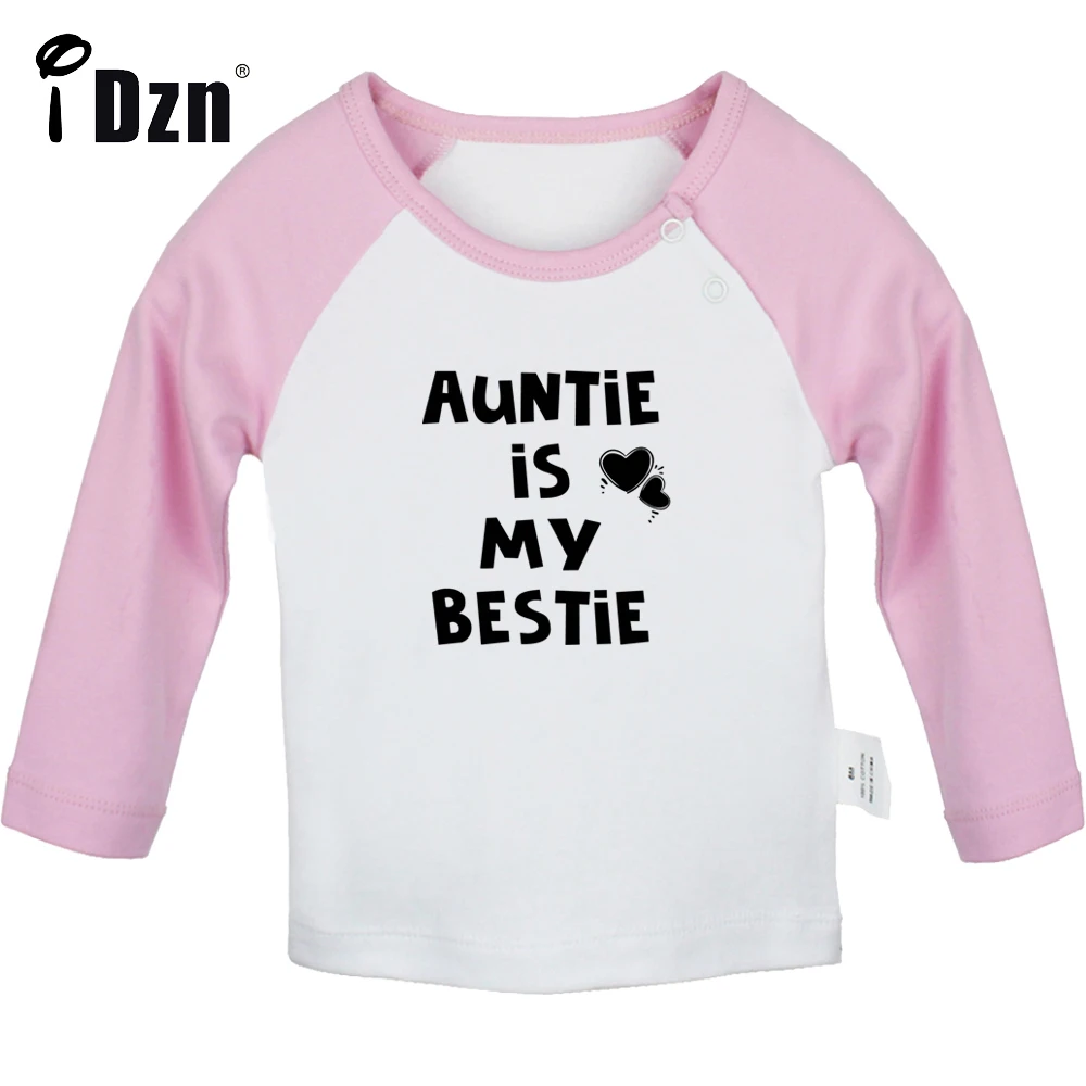 iDzn NEW Auntie Is My Bestie Hangry Funny Printed Cute Baby Boys T shirt Baby Girls Long Sleeves T-shirts Infant Tops Clothes