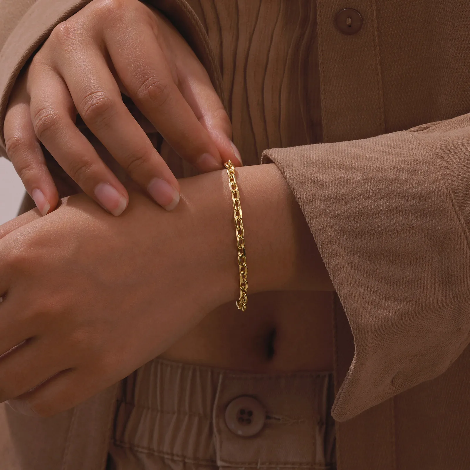 Vnox 4mm Unisex Stainless Steel Rolo Chain Bracelets, Simple Metal Anchor Chain Wristband, Chic Stackable Chain Jewelry