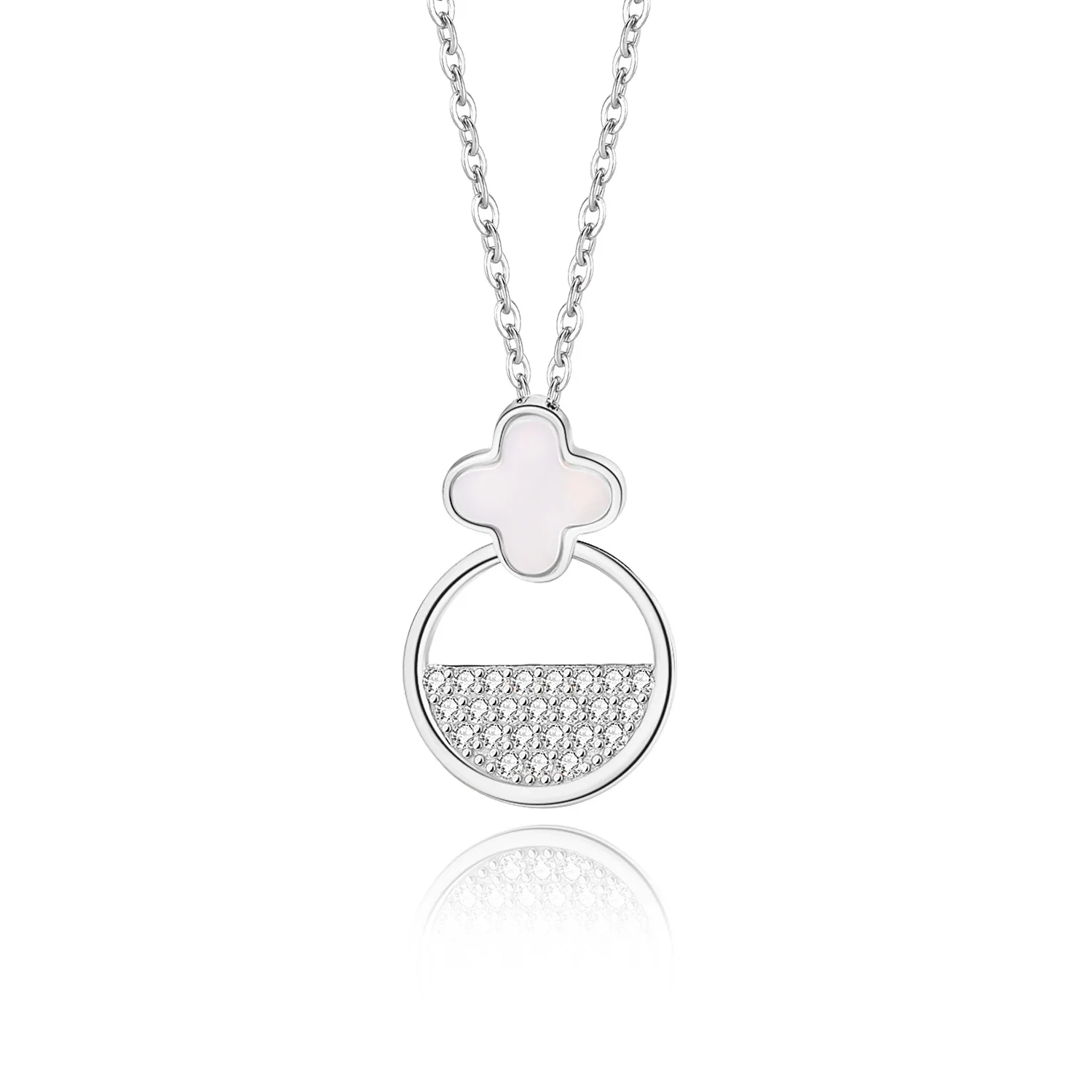 

High-Grade Four-Leaf Clover Shell Necklace for Women Simple Fashion S925 Silver Pendant Trendy White Fritillaria Clavicle Zircon