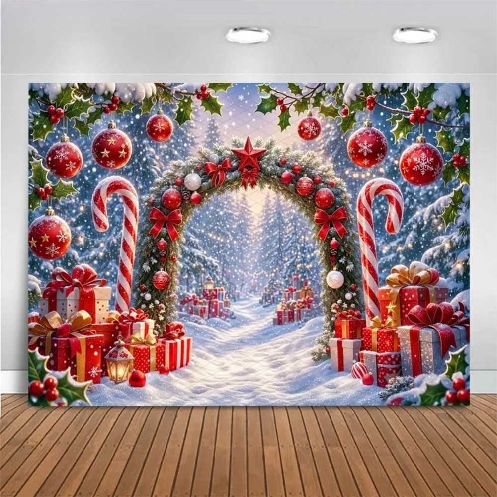 Winter Christmas Red Star Candy Stick Gift Theme Banner Background, Children's Birthday Party Decoration Photography Background