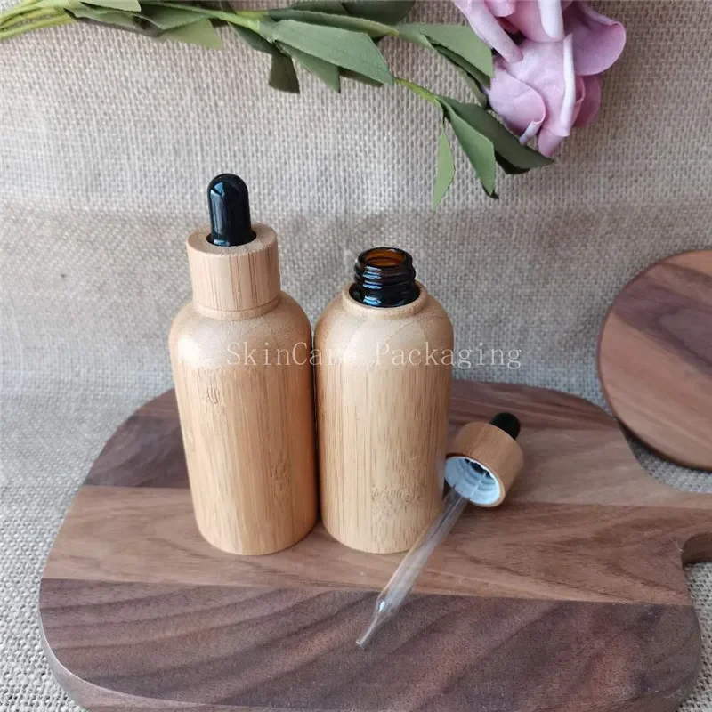 

environmentnal all Bamboo Shell Essential Oil Dropper Bottle Essence Glass Empty Refillable reacycle Bottles LOGO Customized