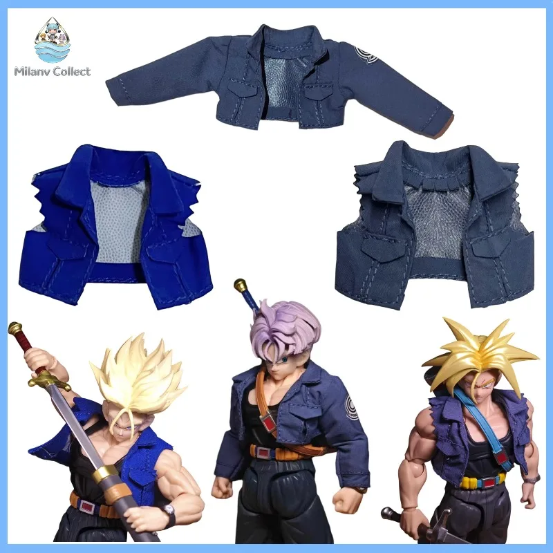 【Only Clothes】1/12 Scale Dragon Ball Trunks Sleeveless Commoner Coat Blue Short Jacket Clothes Model Fit SHF Action Figures Body